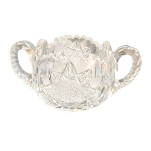 Vintage Lead Crystal Glass Sugar Bowl With Dual Handles Elegant Diamond Point Su